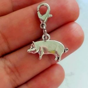 Pig planner charm farm animal clipon silver countr